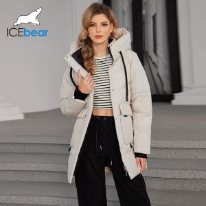 Black Down Jacket With Hood Womens Stand Up Collar