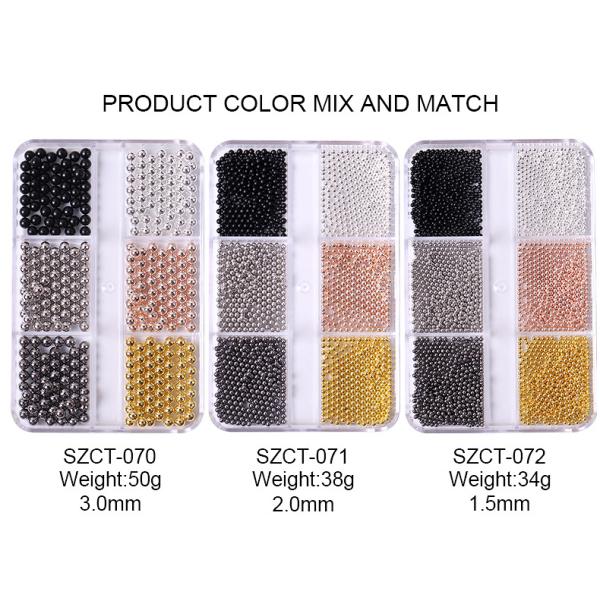 Wholesale 6 Grid Mixed Metal Round Bead nail charms in bulk Small Steel Balls 3d Nail Art Decorations Caviar Bead