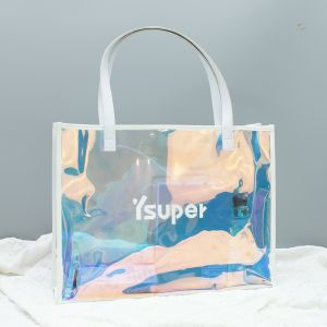 Wholesale Custom Rainbow Color Laser Shopping Bag Holographic Iridescent Jelly