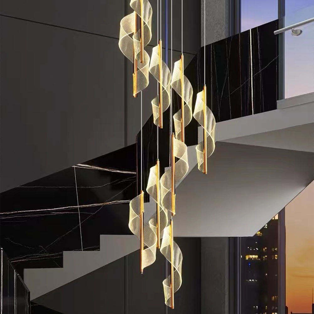 Modern Staircase Giant Spiral Chandeliers Hotel Rotating Chandelier Duplex Loft