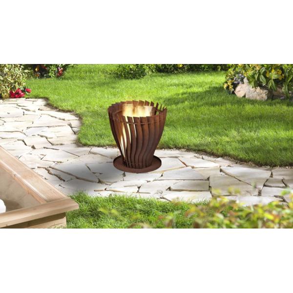 Modern Patio Heater Wood Burning Round Rusty Look Steel Fire Basket Pit