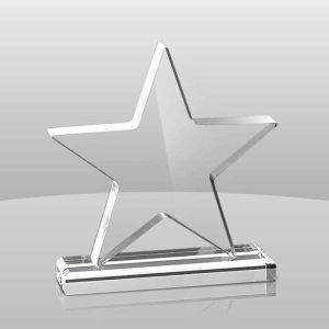 Quality 6'' H Clear Star Shape Acrylic Trophy With Base , Acrylic Star Award Custom Logo for sale