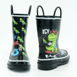 Kids Black Dinosaur Printed Rain Boots Tear Resistant