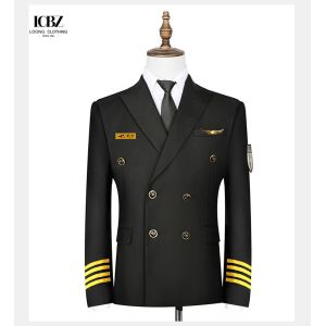 Custom Airline Aviation Black Navy Blue Pilot Uniforms Staff Uniforms for Men