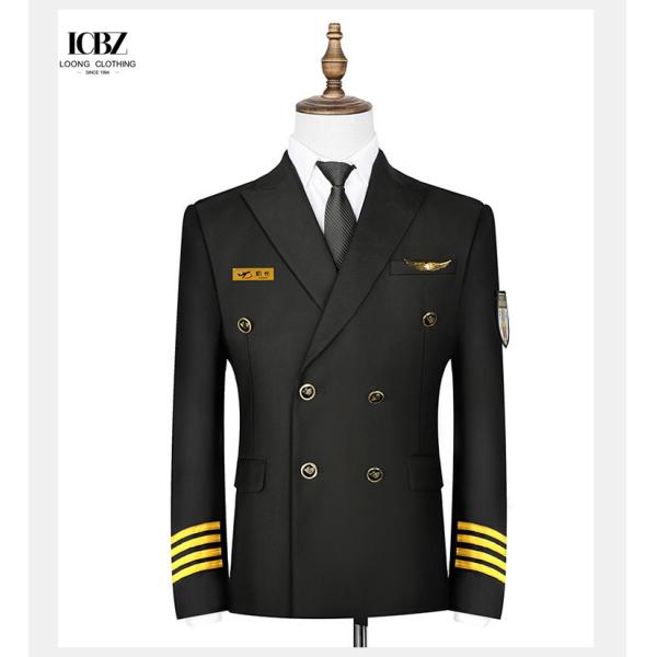 Custom Airline Aviation Black Navy Blue Pilot Uniforms Staff Uniforms for Men