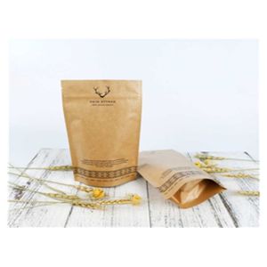 China Stand Up Brown Kraft Coffee Bags Eco Friendly Flat Bottom With Clear Window Zipper on sale