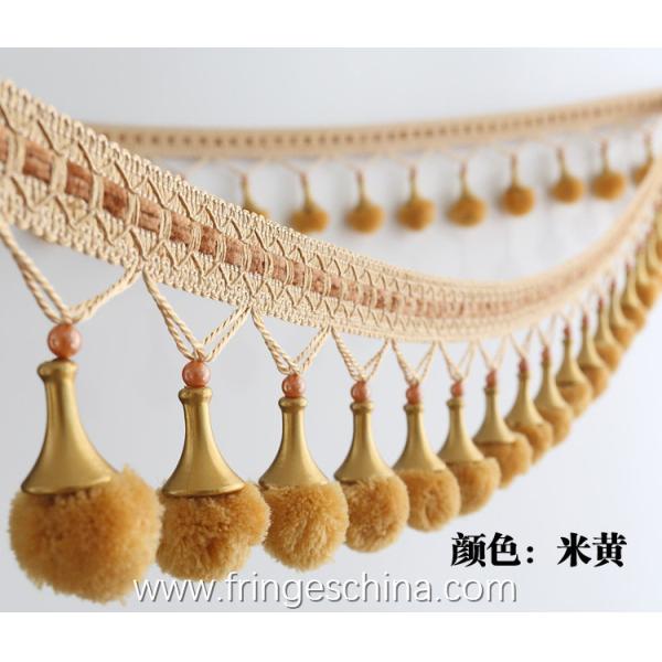 Machine producing OEM wholesale beautiful fabric drapery trimmings beaded pom pom fringes