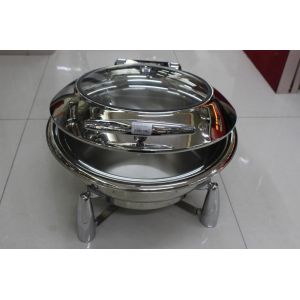 Food Pan Hydraulic Round Chafing Dish With Glass Window / Mechanical Hinge Lid