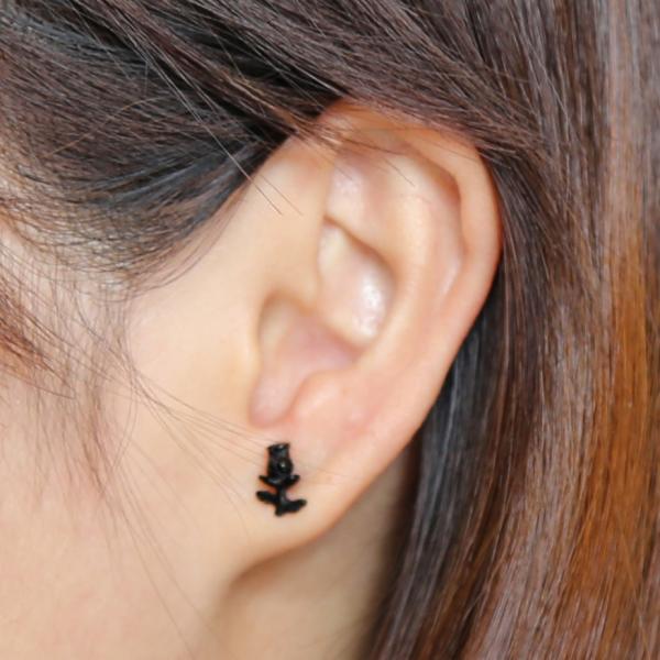 Women Black Plated Stainless Steel Earrings Rose Fashion Jewelry Earrings