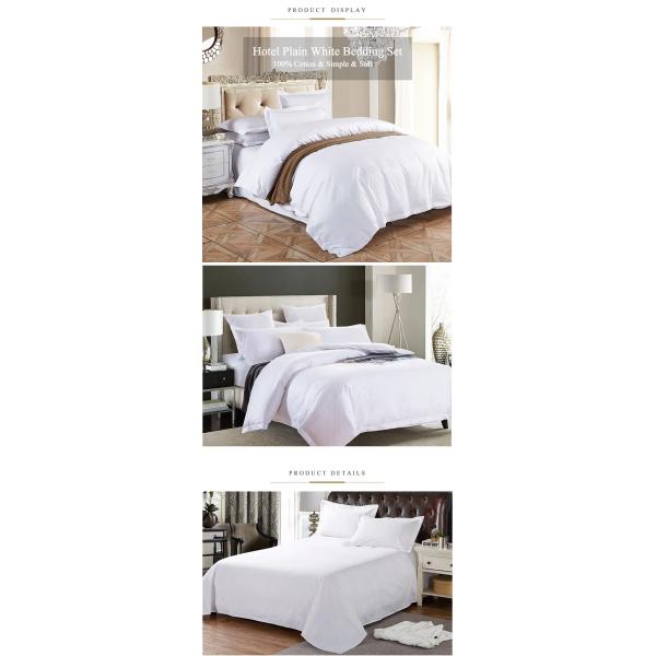 4 Pcs 60s 300tc 100% Cotton White Satin Bedding Set for Luxury 5 Star Resort Hotel
