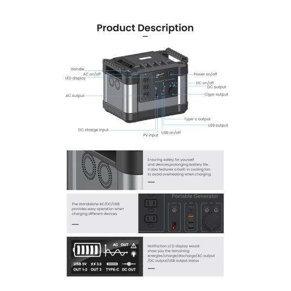 300000mAh Lithium Battery Portable Power Station 1000 Watt Solar Generator AC220v 110v