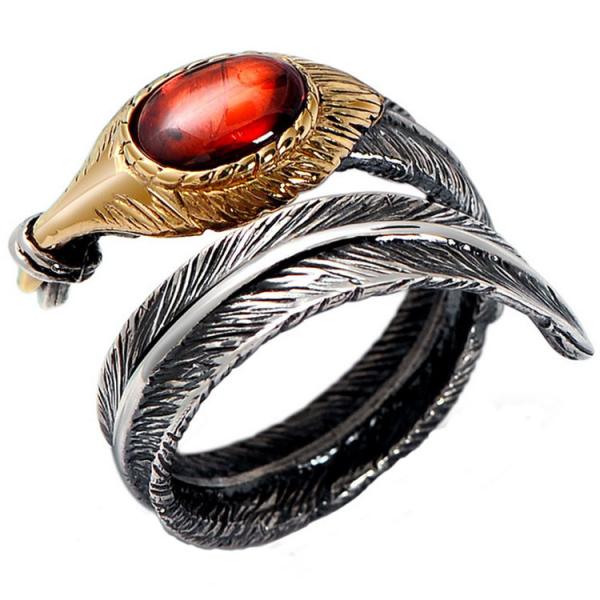 Buy Red Agate Oxidized Feather 925 Sterling Silver Adjustable Ring (052639RED) at wholesale prices