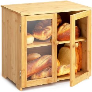 Yellow 3 Layer Bamboo Bread Box With Adjustable Shelf