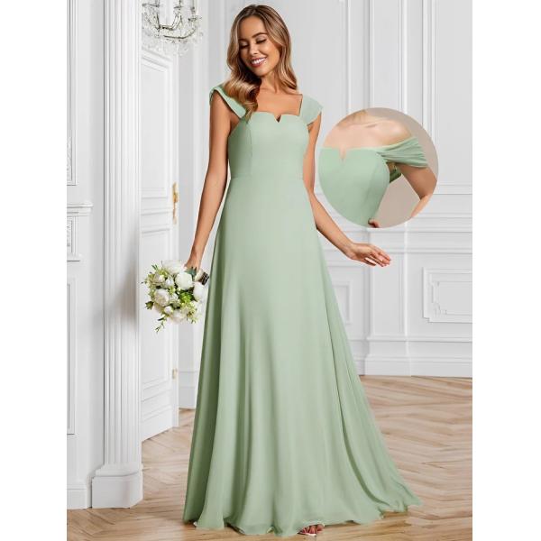 Empire High-waisted Sleeveless Cap Sleeve Square Neck Invisible Zipper Mint Green Chiffon Bridesmaid Dress