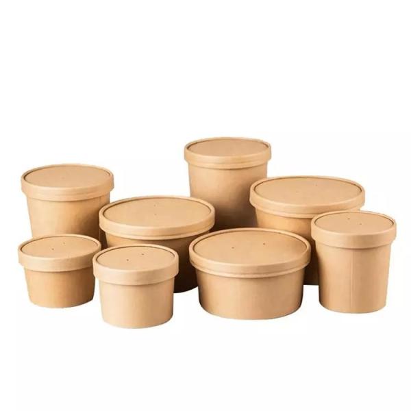 Take Away Soup PLA Kraft Paper Salad Bowl Logo Printed Disposable Paper Salad Bowl With Lid