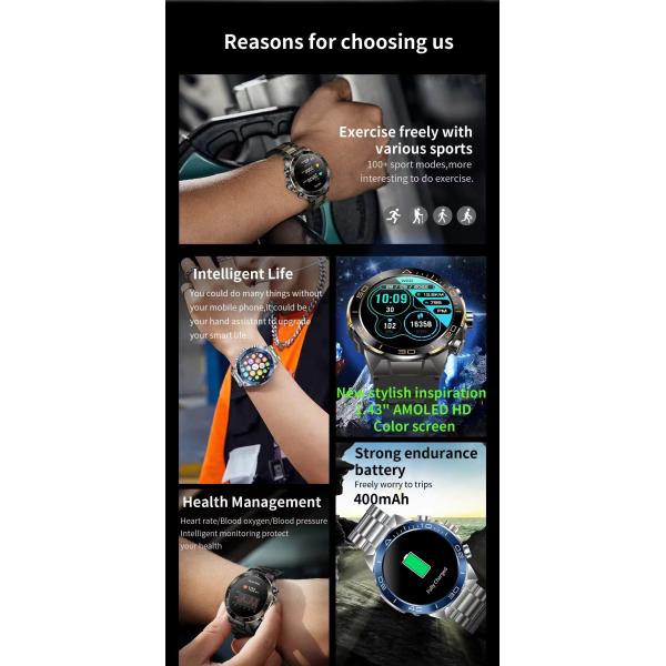 H33 Men Smart Watch BT Call IP67 Waterproof Heart Rate Sports Business Voice Assistant