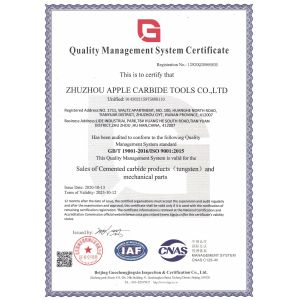 ZHUZHOU APPLE CARBIDE TOOLS CO.,LTD. Certifications