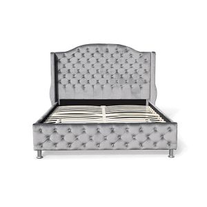 Metal Leg Gas Lift Queen Bed Frame Tufted Headboard Footboard Velvet
