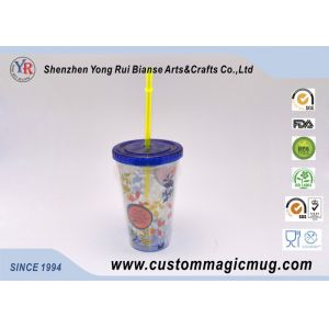 600 ml Custom V shape Plastic Straw Cup , Beverage Plastic Mug with Straw
