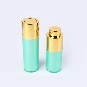 15ML 30ML 50ML green plastic PP twist up gold pump OEM round airless bottles