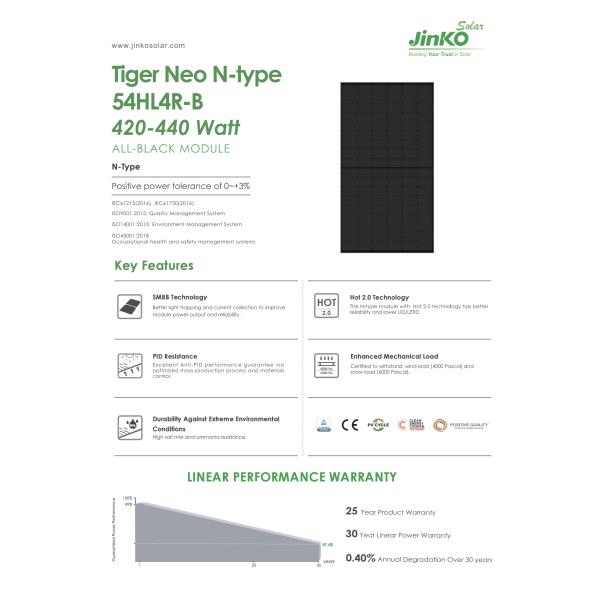 AKS Jinko Tiger Neo N-Type 54HL4R-B Solar Panel 420W 425W 430W 435W 440W