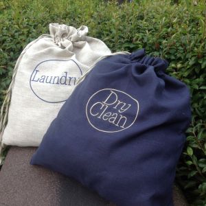 Dark Navy Linen Satin Strings Bpa Free Laundry Drawstring Bag