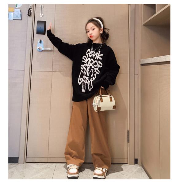 Girls Spring Autumn Fashion Childrens Clothes Thickened Letter Oversized Crewneck Sweater