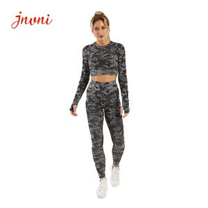 China Seamless Clothing Camo Printed  Women Activewear Sets 3 Pieces on sale