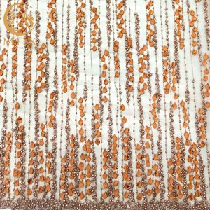 3D Flower Lace Beaded Bridal Embroidery Fabrics For Party