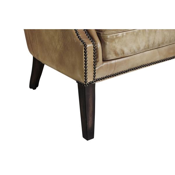 Wooden Legs Leather Wingback Chair , High Back Living Room Chair Water Wash Leather