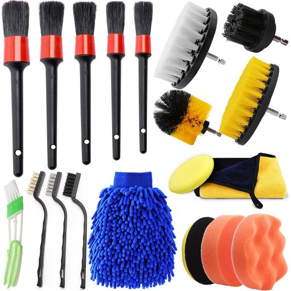 Buy 20 Pcs Car Detailing Brushes Kit With Boar 1/4'' Drill Brushes Sponge Pad Wash at wholesale prices