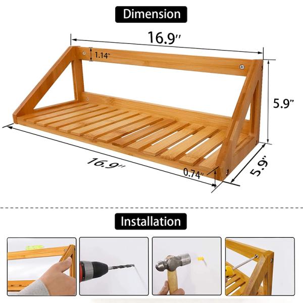 Floating Corner Bamboo Bathroom Wall Shelf Storage Customized