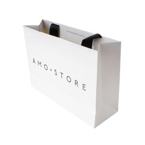 China Mini White Branded Paper Bags Company Logo Promotional  For Business Emboss Printing on sale