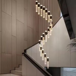 Beautiful Crystal Villa Rotating Staircase Pendant Light Modern Simple Hotel