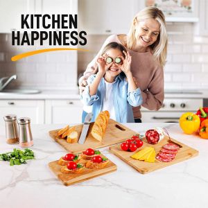 Multifunctional 3 Piece Set Bamboo Cutting Board Anti Scratches