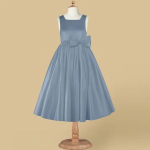 Wholesale Girl Kids Dress Blue Satin OEM ODM Baby Flower Girl Dresses Clothing