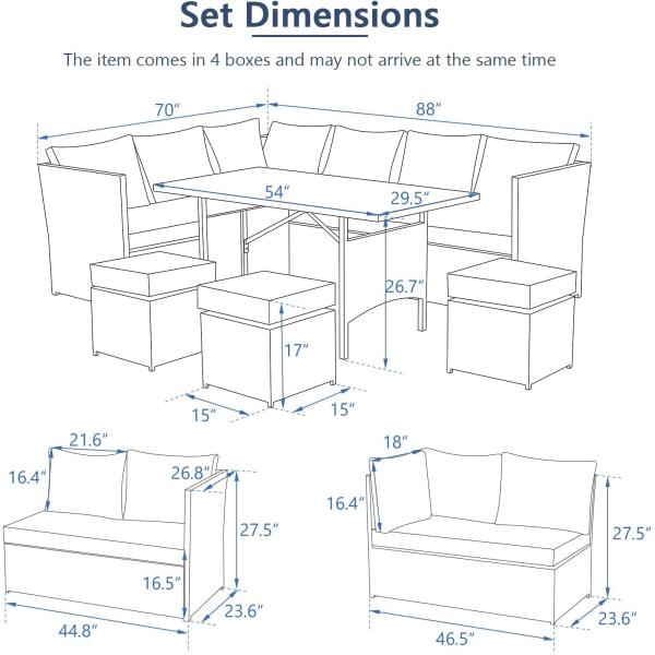 Patio Furniture Set Outdoor Sectional Sofa Conversation Set All Weather Wicker Rattan Couch Dining Table & Chair