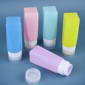 Toiletries Squeeze Silicone Travel Bottle Set Refillable Square Shape 90ml