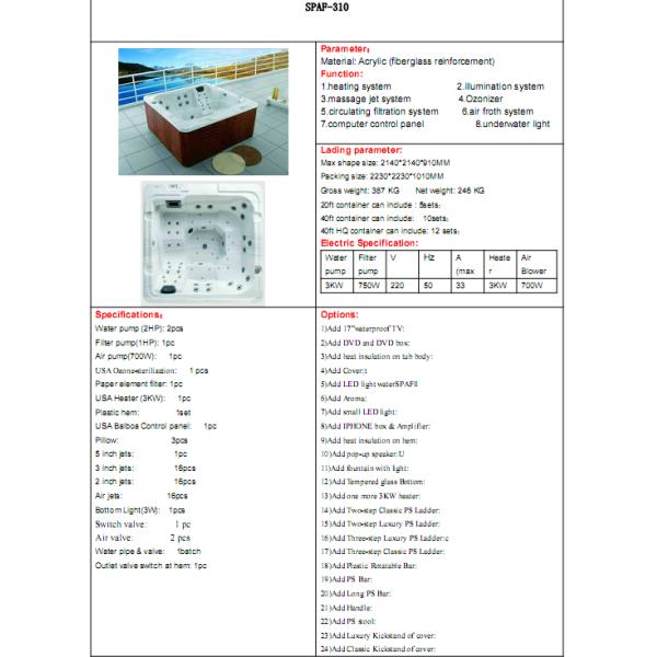 hot tub ,Outdoor Bathtub,swim spa,whirlpool,bahtub ,hot bathtub,swing pool SPAF-310