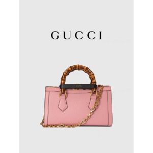 Pink Leather GG Gucci Diana Bamboo Bag Handbag OEM
