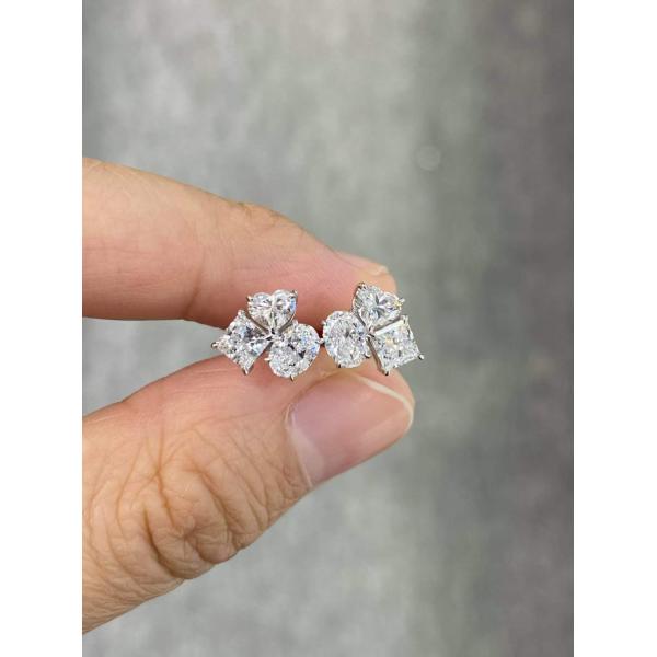 Buy Three Stones Style Heart&Princess&Oval Shape Lab Grown Diamond 18K Gold Earrings at wholesale prices