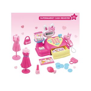 China 18  Shopping Pretend Play Cash Register Children's Play Toys Pink Caculator Scanner on sale