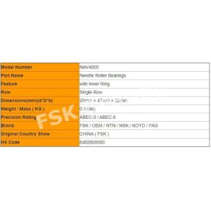 Full Complement Needle Roller Bearings NAV4005 NAV4005K With Inner Ring