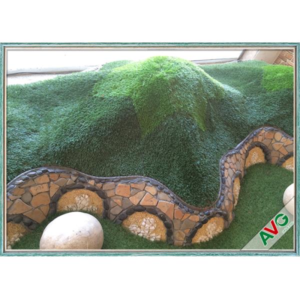 Latex Coating C Shaped Indoor Fake Grass Carpet For Home Decoration Apple Green