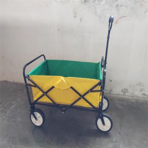 Activities Storage Portable 4 Wheels Folding Beach Wagon With Adjustable Handle