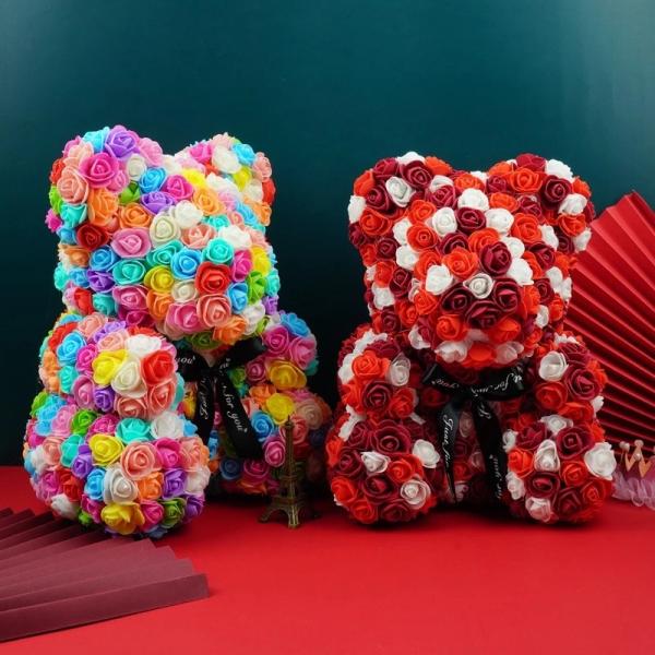 Factory Export Direct 40cm Multicolor Rose Bear Custom Rainbow Rose Bear