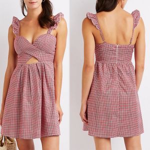 Mini Breathable OEM Dress 2018 Custom Gingham Sun Dress Ruffle