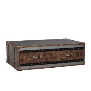 Stainless Steel Side Coffee Table 1.3M Length 4 Drawers Top Genuine Leather Handle