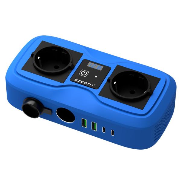 200W Car Power Inverter with LCD Display & Dual Cigarette Lighter Plugs, 2 USB