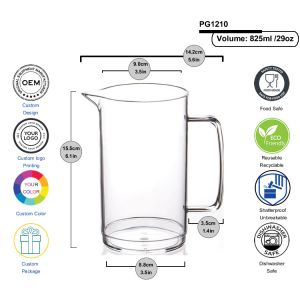 Heat Resistant Plastic Beverage Pitcher 29oz Plastic Juice Jug With Handle